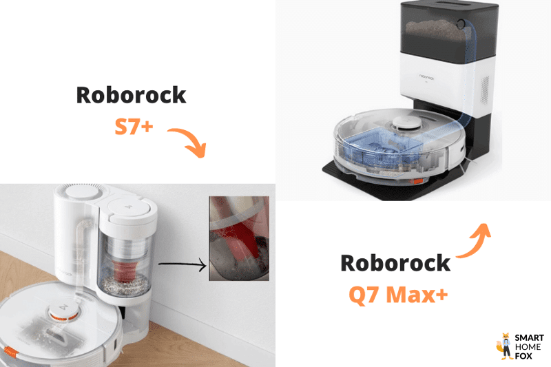 Die Absaugstation des Roborock S7 und des Roborock Q7 Max sind im Vergleich zu sehen
